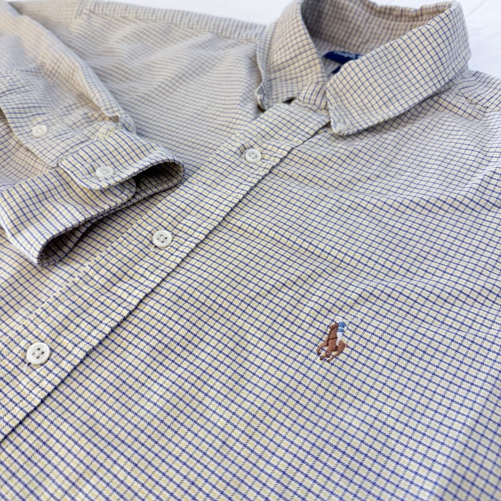 Ralph Lauren Blake Shirt Men's‎ XL Long Sleeve Yellow Blue Check Flesh Pony
